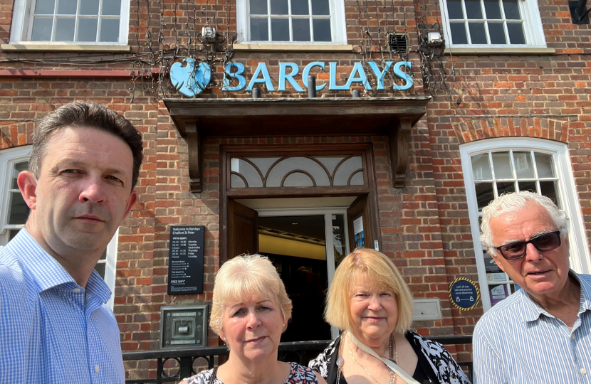 Gareth with councillors outside Barclays Bank