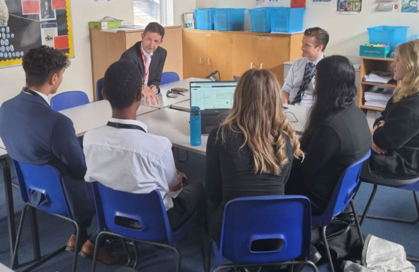 Gareth speaking with Sixth Form students at Chesham Grammar School