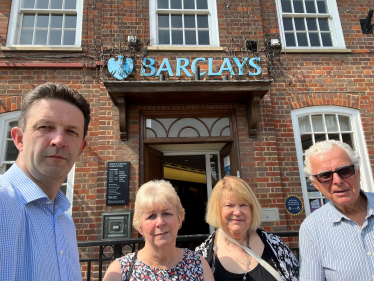 Gareth with councillors outside Barclays Bank