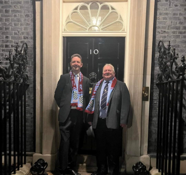 Gareth with Chesham United Chairman Peter Brown outside Number 10